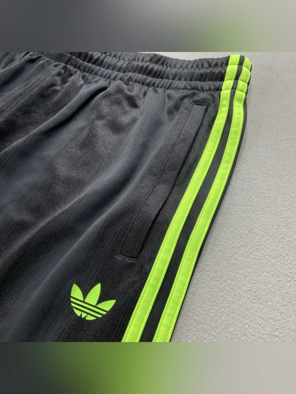 adidas Black Shorts with Neon Green Center Stripes adicolor jacquard JW5929